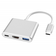 V125 UCB-C / Type-C mâle à PD + HDMI + USB 3.0 Femme 3 en 1 Convertisseur (argent)