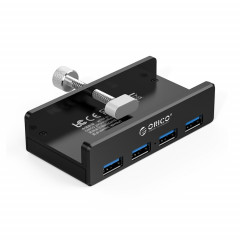 Orico MH4PU Alliage Aluminium 4 ports HUB USB 3.0 Clip-Clip avec câble USB 1M, largeur de pince: 10-32mm (noir)