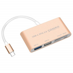 Combo T-693 5 en 1 USB-C / Type-C à SD / TF / Micro SD Slot + USB 3.0 + USB 2.0ports Lecteur de carte HUB OTG 2.0ports (or)