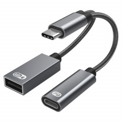 TA2Q USB-C / Type-C Homme à PD 60W USB-C / Type-C Chargement + Adaptateur OTG femelle USB 2.0 (gris)