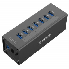ORICO A3H7 Aluminium Haute Vitesse 7 Ports USB 3.0 HUB avec Alimentation 12V / 2.5A pour Ordinateurs Portables (Noir)