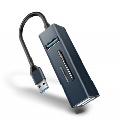 15101 Adaptateur HUB de lecteur de carte USB3.0 à 3 x USB + SD / TF 5 en 1 (Bleu)
