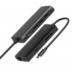 9591C 8 en 1 Carte USB 3.0 x3 + SD / TF + HDMI + RJ45 + TYPE-C / USB-C (PD) Station de conversion de hub multifonctions Station d'accueil (Noir)