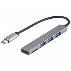 Adaptateur HUB T-818 TF + 3 x USB 3.0 vers USB-C / Type-C (gris argenté)