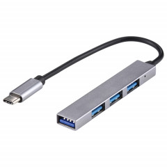T-818 Adaptateur HUB 4 x USB 3.0 vers USB-C / Type-C (gris argenté)