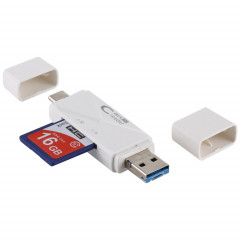 Lecteur de carte USB-C / Type-C + SD + TF + Micro USB vers USB 3.0 (blanc)
