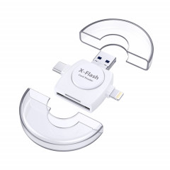X-Flash R01 3 en 1 8 broches + USB-C / Type-C + Micro USB Interface lecteur de carte SD / TF (blanc)