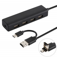 3 en 1 USB-C / Type C + Micro USB + 4 x Convertisseur de concentrateur USB 2.0, Longueur du câble: 12cm (Noir)