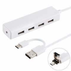 3 en 1 USB-C / Type C + Micro USB + 4 x Convertisseur de concentrateur USB 2.0, Longueur du câble: 12 cm (Blanc)