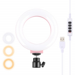 Puluz 4.7 pouces 12cm USB 3 modes Dimmable Bague LED Selfie Beauty Vlogging Photographie Photographie Vidéo avec tête de boule de trépied (rose)