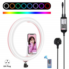 Puluz 11,8 pouces 30cm RVB Dimmable Bague LED Vlogging Selfie Photographie Photographie Vidéo lumineuses avec une chaussure froide trépied Tête de balle et pince de téléphone (Rose) (Plug-UK)