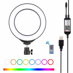 PULUZ 6.2 pouces 16cm USB RGBW Dimmable LED Anneau Vlogging Photographie Vidéo Lumières avec Cold Shoe Trépied Rotule et Télécommande (Noir)