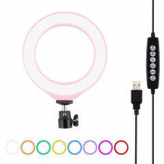 PULUZ 4.7 pouces 12cm USB 10 Modes 8 Couleurs RGBW Dimmable Anneau LED Vlogging Photographie Vidéo Lumières avec Trépied Rotule (Rose)