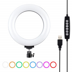 PULUZ 6.2 pouces 16cm USB 10 Modes 8 Couleurs RGBW Dimmable LED Anneau Vlogging Photographie Vidéo Lumières avec Trépied Rotule (Noir)