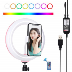 PULUZ 7.9 pouces 20cm USB RGB Dimmable LED Double température de couleur LED Anneau lumineux incurvé Vlogging Selfie Photography Video Lights avec pince de téléphone (Rose)