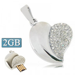 Argent disque en forme de coeur diamant bijoux USB Flash, spécial pour les cadeaux de Saint Valentin (2 Go)