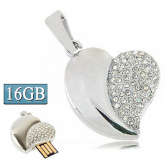 Argent disque en forme de coeur en forme de diamant disque flash USB, spécial pour les cadeaux de Saint Valentin (16 Go)