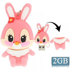 Disque flash USB 2.0 en silicone de style lapin de dessin animé, spécial pour tous les types de cadeaux du Festival Festival ， Pink (2GB)