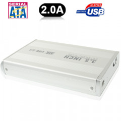 Boîtier externe SATA de 3,5 pouces avec alimentation 2.0A, prise en charge USB 2.0 (argent)
