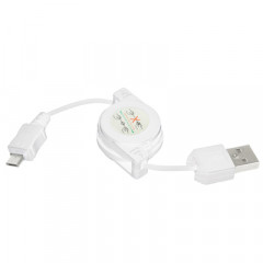 Câble de données rétractable USB 2.0 vers micro USB, longueur : 10 cm (peut être étendu à 75 cm) (blanc)