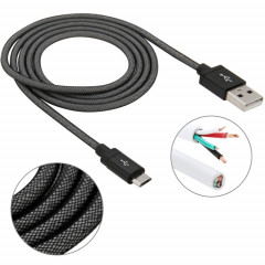 Câble de charge / données micro USB vers USB à tête métallique de haute qualité de style net de 1 m, 1m Net Style Tête en métal de haute qualité Micro USB vers USB Données / Câble de charge (Noir)