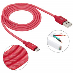 Câble de données / de charge Micro USB vers USB à tête métallique de haute qualité de style net de 1 m, Câble Micro USB vers USB de 1 m avec tête en métal de haute qualité (rouge)