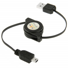 Câble USB 2.0 vers Mini 5 broches USB pour données rétractable et chargeur pour Motorola V3 / téléphone portable / MP3 / MP4 / appareil photo numérique / GPS, longueur: 10 cm (peut être étendu à 80 cm), noir
