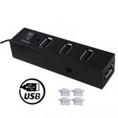 HUB USB 2.0 Haute Vitesse 4 Ports avec Anti-Poussière et Interrupteur, Plug and Play (Noir)