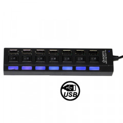 HUB USB 2.0 7 Ports, avec 7 commutateurs et 7 LED, noir (noir)