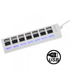 Hub USB 2.0 7 ports, avec 7 commutateurs et 7 LED, blanc (blanc)