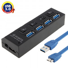 4 Ports USB 3.0 HUB, Super Vitesse 5 Gbps, Plug and Play, Support 1 To (Noir)