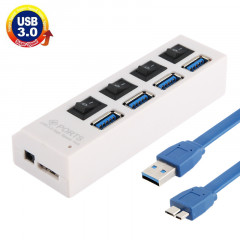 4 Ports USB 3.0 HUB, Super Vitesse 5Gbps, Plug and Play, Support 1 To (Blanc)