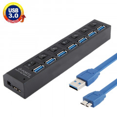 7 Ports USB 3.0 HUB, Super Vitesse 5 Gbps, Plug and Play, Support 1 To (Noir)