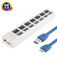 7 Ports USB 3.0 HUB, Super Vitesse 5 Gbps, Plug and Play, Support 1 To (Blanc)