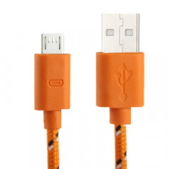 Câble de transfert de données/charge USB Micro 5 broches style filet en nylon, longueur : 3 m (orange)