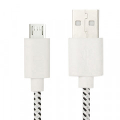 Câble de transfert de données/charge USB Micro 5 broches style filet en nylon, longueur : 3 m (blanc)