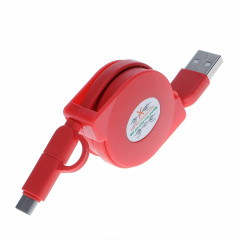 Câble de chargement de synchronisation de données Micro USB vers Type-C rétractable de 1 m 2A deux en un, Pour Galaxy, Huawei, Xiaomi, LG, HTC et autres téléphones intelligents, appareils rechargeables (rouge)