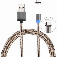 Rotation à 360 degrés 1m Style d'armure USB-C / Type-C vers USB 2.0 Câble de chargeur magnétique puissant avec indicateur LED, Rotation à 360 degrés 1 m de style tissé USB-C / Type-C vers USB 2.0 Câble de