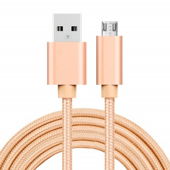 Câble micro USB vers USB de données / chargeur, Câble Micro USB vers USB de 2 m 3 A à tête métallique de style tissé (doré)