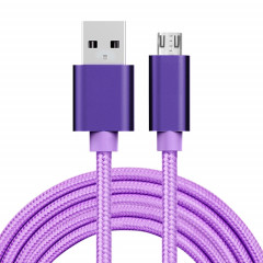 Câble micro USB vers USB de données / chargeur, Câble Micro USB vers USB de 2 m 3 A à tête métallique de style tissé (violet)