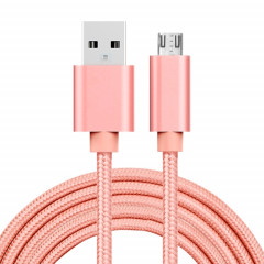 Câble micro USB vers USB de données / chargeur, Câble Micro USB vers USB de 2 m 3 A à tête métallique de style tissé (or rose)