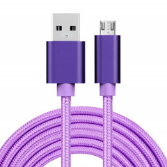 3A Tête métallique en métal Micro USB sur Câble de données / chargeur USB, Longueur du câble: 3M (violet)