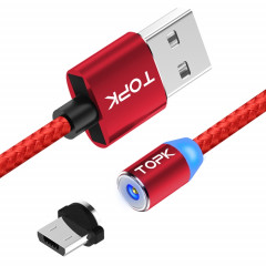 TOPK AM23 1m 2.4A Max USB vers Micro USB Câble de Charge Magnétique Tressé en Nylon avec Indicateur LED(Rouge)