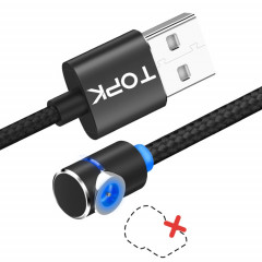 TOPK AM30 1m 2.4A Max Câble de Charge Magnétique USB vers Coude à 90 Degrés avec Indicateur LED, Pas de Prise (Noir)