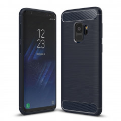 Pour Samsung Galaxy S9 Texture de fibre de carbone brossé Soft TPU Anti-skip Housse de protection arrière (Bleu marine)