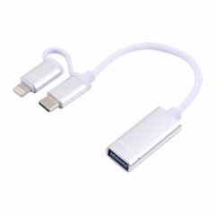 USB 3.0 Femme à 8 broches + USB-C / Type-C Chargement mâle + Transmission OTG Nylon TRAIDÉ Câble tressé, Durée du câble: 11cm (argent + blanc)