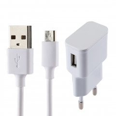 5V 2.1A Intelligent Identification USB Chargeur avec 1 m USB à Micro USB Câble de Recharge, UE Plug pour Galaxy S7 et S7 Edge / LG G4 / Huawei P8 / Xiaomi Mi4 et autres Smartphones (Blanc)