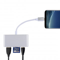 5 en 1 Micro SD + SD + USB 3.0 + USB 2.0 + Port micro USB vers USB-C / Type-C Lecteur de cartes d'adaptateur OTG COMBO pour tablette, smartphone, PC (Argent)