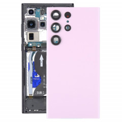 Coque arrière de batterie en verre pour Samsung Galaxy S23 Ultra SM-S918 avec cache d'objectif d'appareil photo (rose)