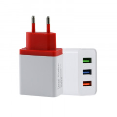 2 A 3USB Chargeur de voyage pour téléphone portable, prise européenne (rouge)